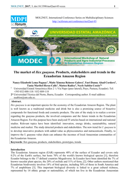 The Market of Ilex Guayusa. Products, Stakeholders and Trends in the Ecuadorian Amazon Region