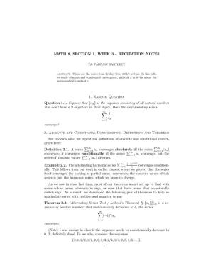 Absolute and Conditional Convergence, and Talk a Little Bit About the Mathematical Constant E