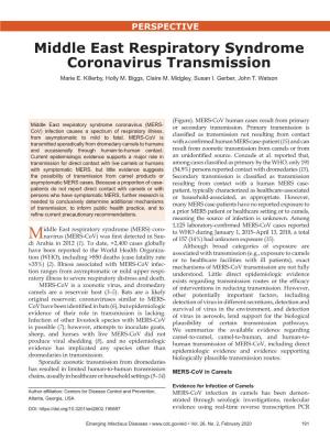 Middle East Respiratory Syndrome Coronavirus Transmission Marie E
