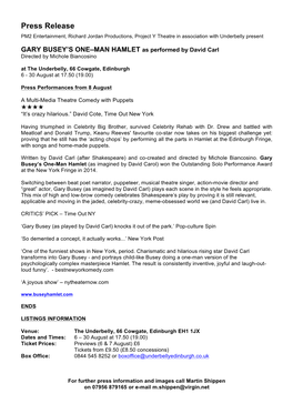 Press Release PM2 Entertainment, Richard Jordan Productions, Project Y Theatre in Association with Underbelly Present