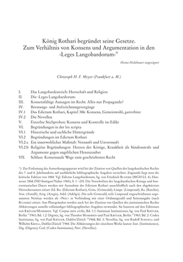 König Rothari Begründet Seine Gesetze. Zum Verhältnis Vonkonsens Und Argumentation in Den ›Leges Langobardorum‹*