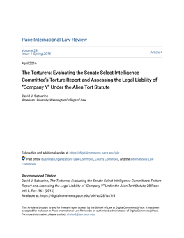 Evaluating the Senate Select Intelligence Committee's Torture Report and Assessing the Legal Liability Of
