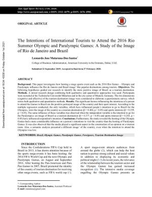 The Intentions of International Tourists to Attend the 2016 Rio Summer Olympic and Paralympic Games: a Study of the Image of Rio De Janeiro and Brazil