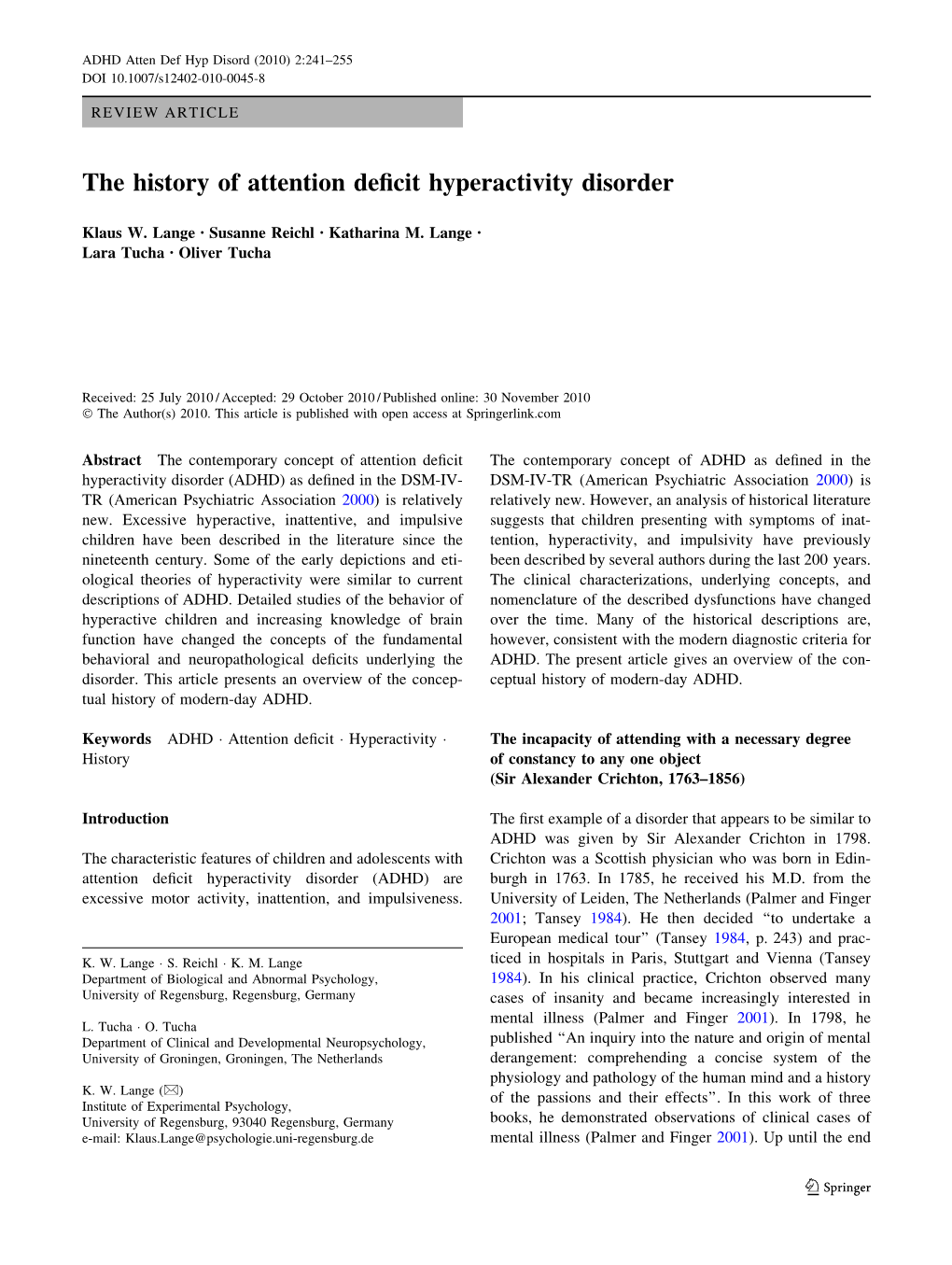 The History of Attention Deficit Hyperactivity Disorder