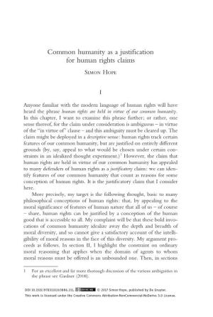 Common Humanity As a Justification for Human Rights Claims Simon Hope
