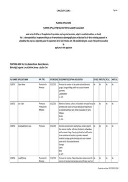 CORK COUNTY COUNCIL PLANNING APPLICATIONS PLANNING APPLICATIONS RECEIVED from 07/12/2019 to 13/12/2019 Under Section 34 of the A