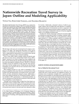 Nationwide Recreation Travel Survey in Japan: Outline and Modeling Applicability