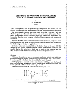 Ophthaine (Proparacine Hydrochloride) a Local Anaesthetic for Ophthalmic Surgery* by P