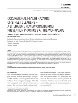 Occupational Health Hazards of Street Cleaners – A