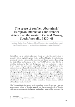 Aboriginal/ European Interactions and Frontier Violence on the Western