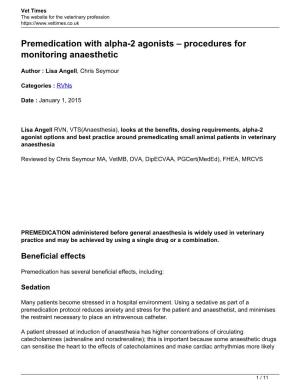 Premedication with Alpha-2 Agonists – Procedures for Monitoring Anaesthetic