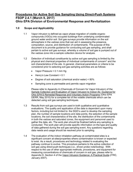 Procedures for Active Soil Gas Sampling Using Direct-Push Systems FSOP 2.4.1 (March 9, 2017) Ohio EPA Division of Environmental Response and Revitalization