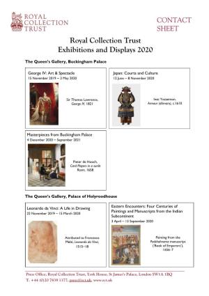 Royal Collection Trust Exhibitions and Displays 2020