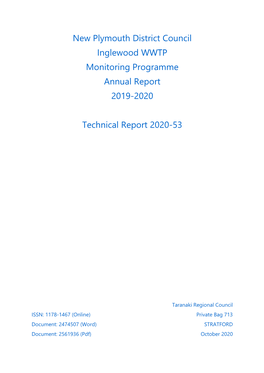 New Plymouth District Council Inglewood WWTP Monitoring Programme Annual Report 2019-2020
