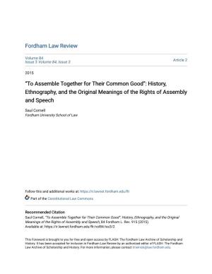 To Assemble Together for Their Common Good”: History, Ethnography, and the Original Meanings of the Rights of Assembly and Speech