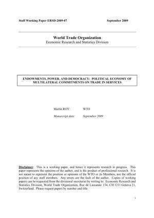 World Trade Organization Economic Research and Statistics Division