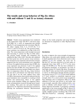 The Tensile and Creep Behavior of Mg–Zn Alloys with and Without Y and Zr As Ternary Elements