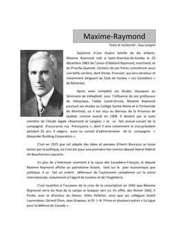 Maxime-Raymond Texte Et Recherche : Guy Longtin
