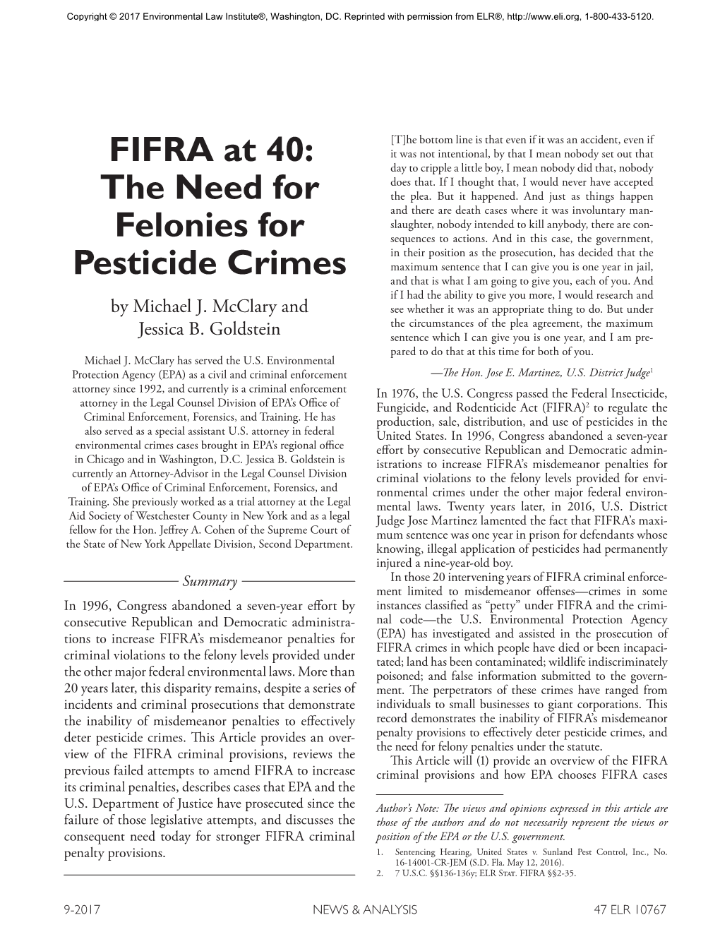 FIFRA at 40: the Need for Felonies for Pesticide Crimes