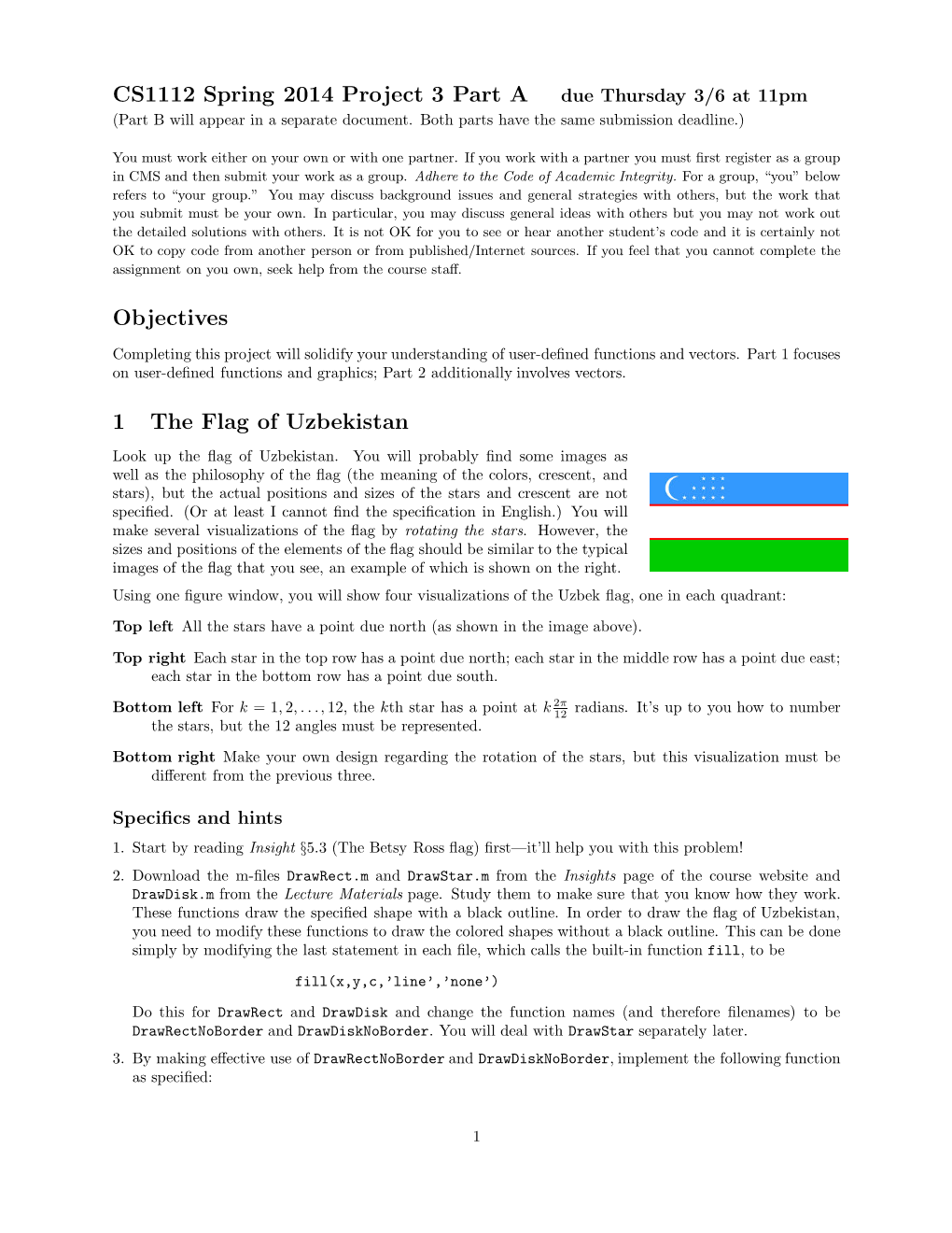 CS1112 Spring 2014 Project 3 Part a Objectives 1 the Flag of Uzbekistan