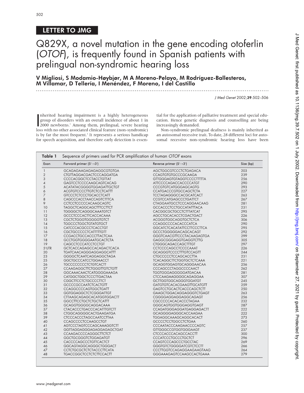 Q829X, a Novel Mutation in the Gene Encoding Otoferlin (OTOF), Is Frequently Found in Spanish Patients with Prelingual Non-Syndr