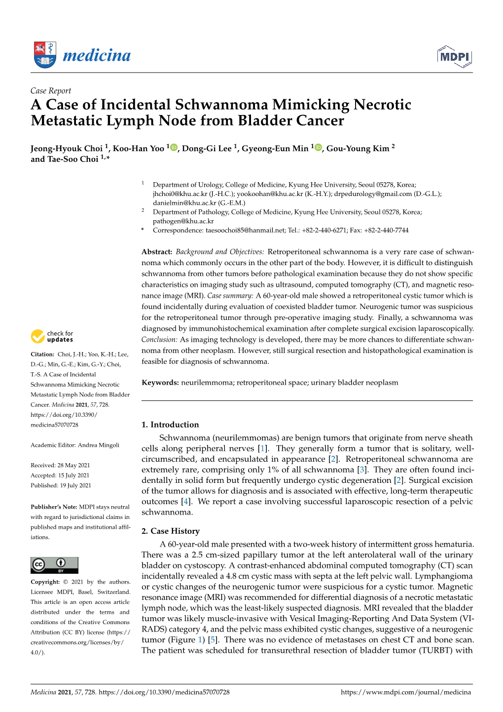 A Case of Incidental Schwannoma Mimicking Necrotic Metastatic Lymph Node from Bladder Cancer