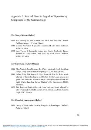 Appendix 5 Selected Films in English of Operettas by Composers for the German Stage