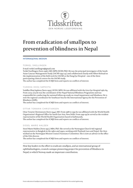 From Eradication of Smallpox to Prevention of Blindness in Nepal