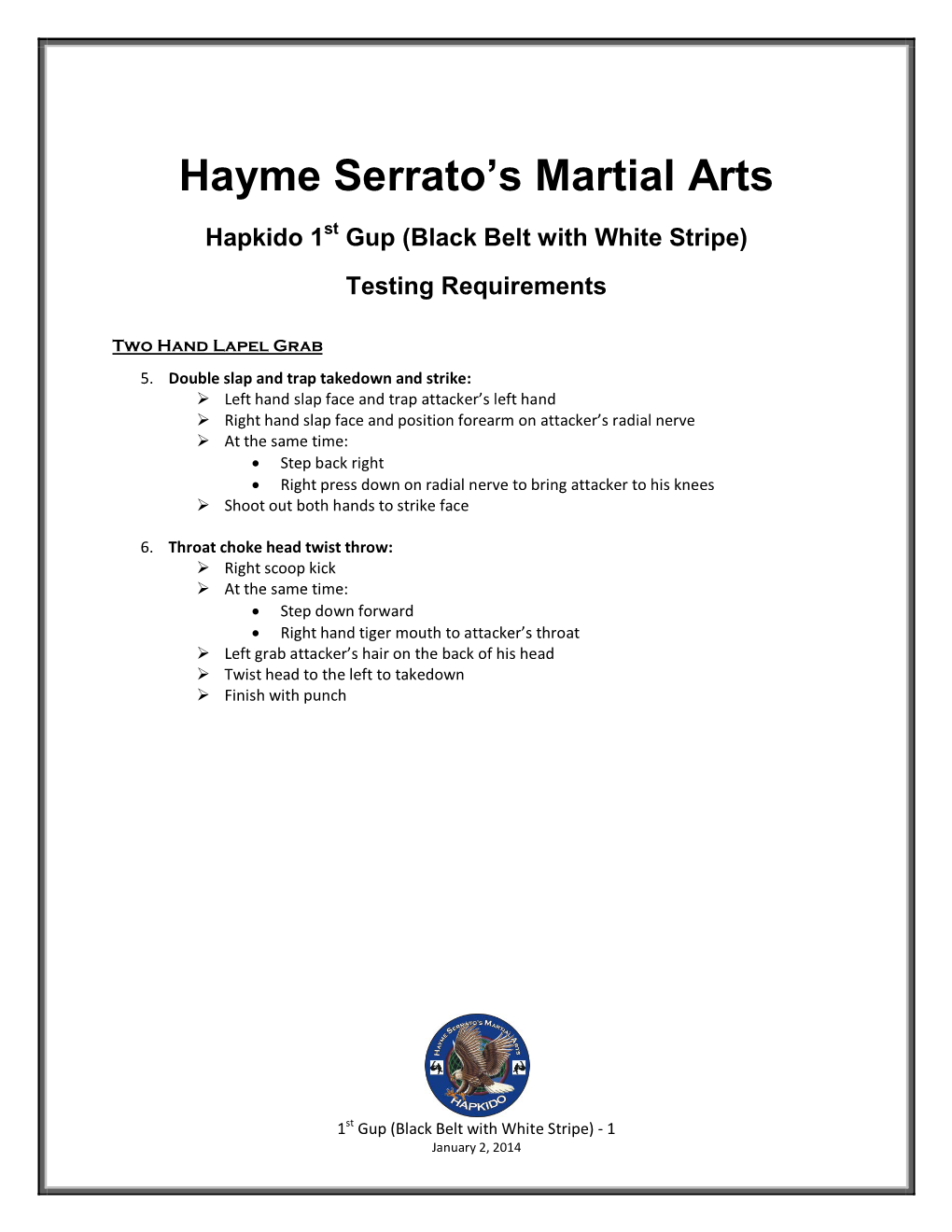 Hapkido 1St Gup Requirement Paperwork