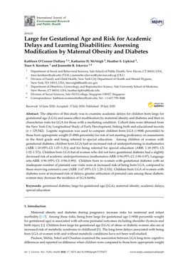 Large for Gestational Age and Risk for Academic Delays and Learning Disabilities: Assessing Modiﬁcation by Maternal Obesity and Diabetes