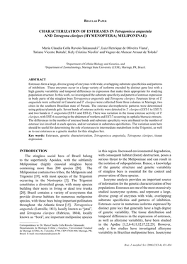 CHARACTERIZATION of ESTERASES in Tetragonisca Angustula and Tetragona Clavipes (HYMENOPTERA; MELIPONINAE)