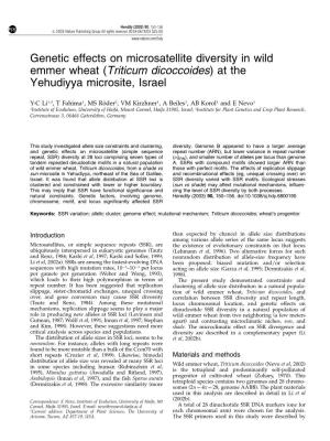 Genetic Effects on Microsatellite Diversity in Wild Emmer Wheat (Triticum Dicoccoides) at the Yehudiyya Microsite, Israel