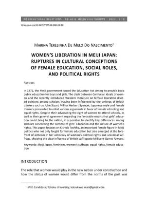 Women's Liberation in Meiji Japan: Ruptures in Cultural Conceptions Of
