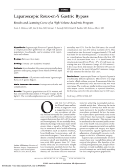 Laparoscopic Roux-En-Y Gastric Bypass Results and Learning Curve of a High-Volume Academic Program