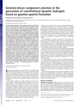 Gelation-Driven Component Selection in the Generation of Constitutional Dynamic Hydrogels Based on Guanine-Quartet Formation