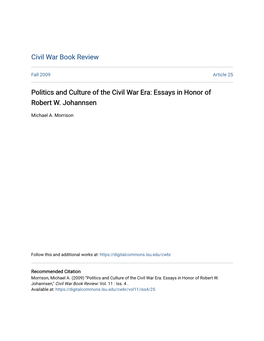 Politics and Culture of the Civil War Era: Essays in Honor of Robert W