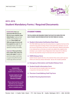 Student Mandatory Forms / Required Documents