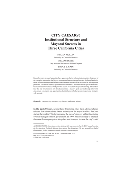 Institutional Structure and Mayoral Success in Three California Cities