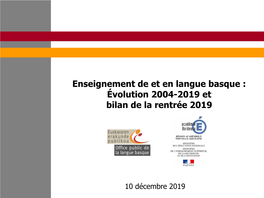Enseignement De Et En Langue Basque : Évolution 2004-2019 Et Bilan De La Rentrée 2019