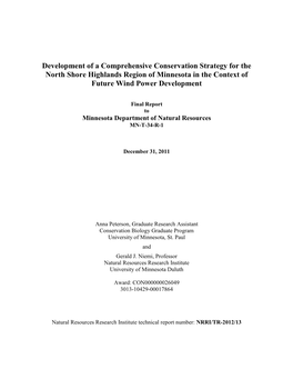 Development of a Comprehensive Conservation Strategy for the North Shore Highlands Region of Minnesota in the Context of Future Wind Power Development