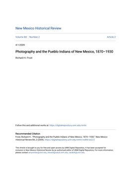 Photography and the Pueblo Indians of New Mexico, 1870Â•Fi1930