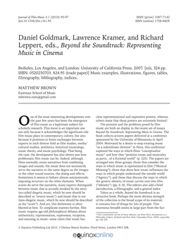 Daniel Goldmark, Lawrence Kramer, and Richard Leppert, Eds., Beyond the Soundtrack: Representing Music in Cinema