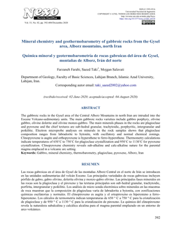 Mineral Chemistry and Geothermobarometry of Gabbroic Rocks from the Gysel Area, Alborz Mountains, North Iran Química Mineral Y