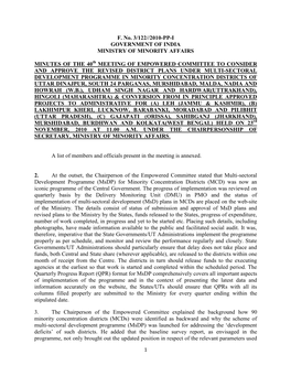 F. No. 3/122//2010-PP-I GOVERNMENT of INDIA MINISTRY of MINORITY AFFAIRS MINUTES of the 40 MEETING of EMPOWERED COMMITTEE TO