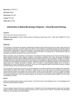 Editorial Note on Medical Microbiology & Diagnosis – Clinical
