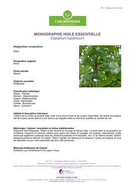 MONOGRAPHIE HUILE ESSENTIELLE Canarium Luzonicum