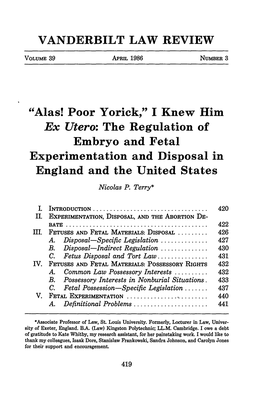 The Regulation of Embryo and Fetal Experimentation and Disposal in England and the United States