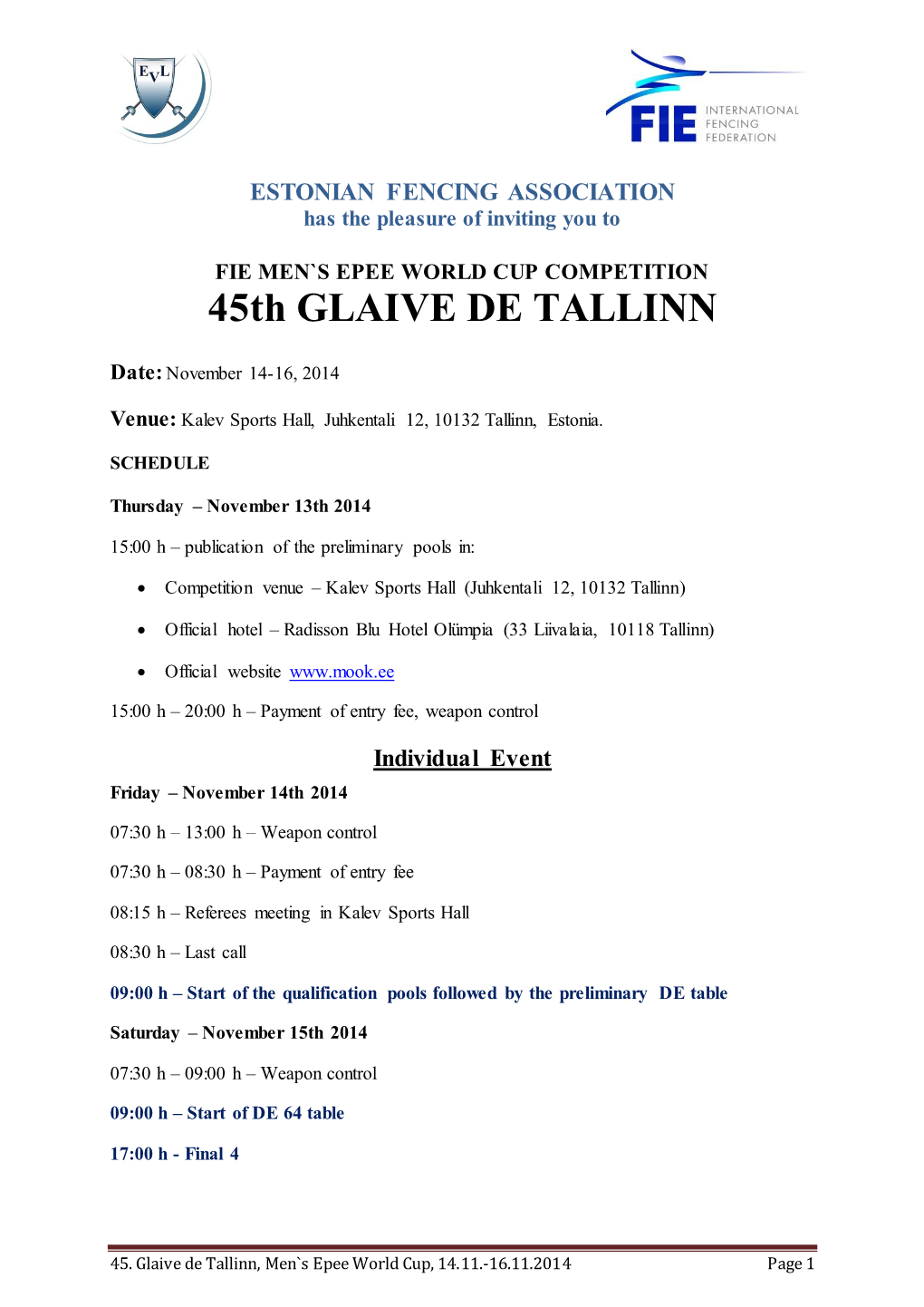 45Th GLAIVE DE TALLINN