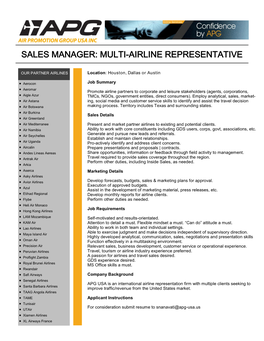 Sales Manager: Multi-Airline Representative