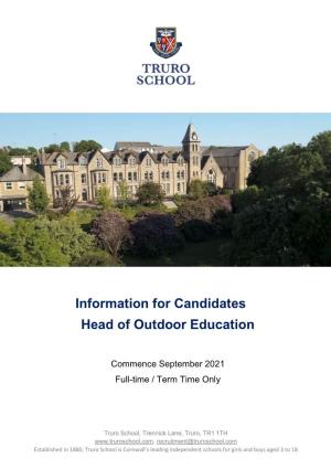 Information for Candidates Head of Outdoor Education